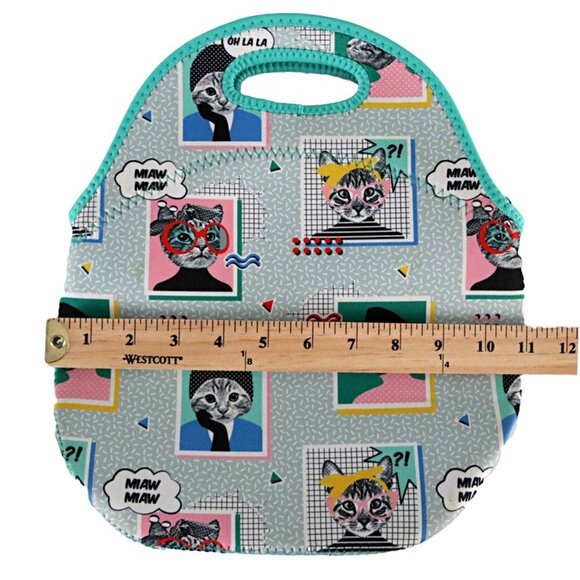 NWOT Funky Cat Pop Art Neoprene Lunch Bag Tote - Insulated, Reusable, Cute! - Picture 4 of 9